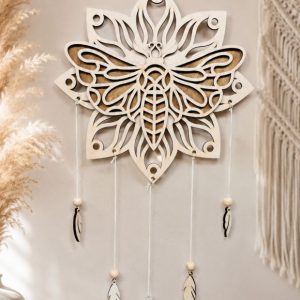 Boho drewniany łapacz słońca z piórami